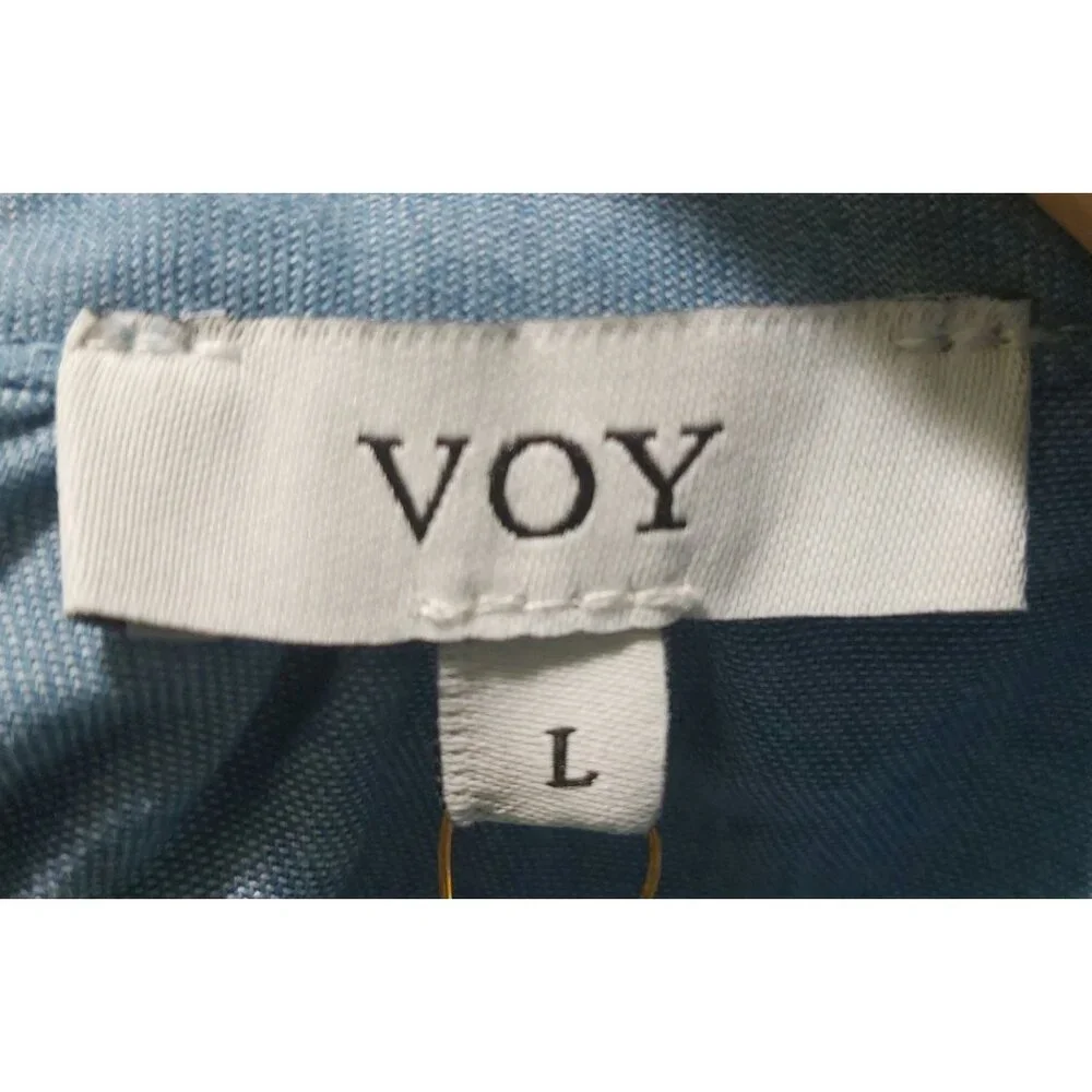 NWT Voy Blue Sleeveless Ruffle Top With Tie Back~Fringe Tip Sleeve~Size LARGE - Picture 2 of 8